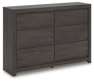 Find serene simplicity in the clean lines and dark neutral tones of this dresser. Itâ€™s a sincere approach to modern elegance, giving you high style at a great value. A sleek hardware-less design creates a fuss-free look. Short on storage? This dresserâ€