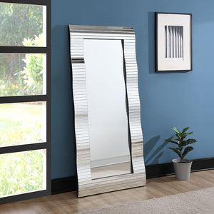 Get the Dominic collection accent floor mirror to your living area with its stunning mosaic style frame. This full length mirror not only enhances the decor but also provides a practical reflection for any space. Its intricate design and reflective surfac