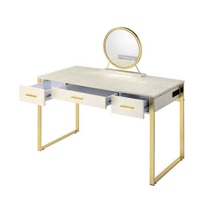 Myles - Vanity Desk - Antique White & Champagne Finish