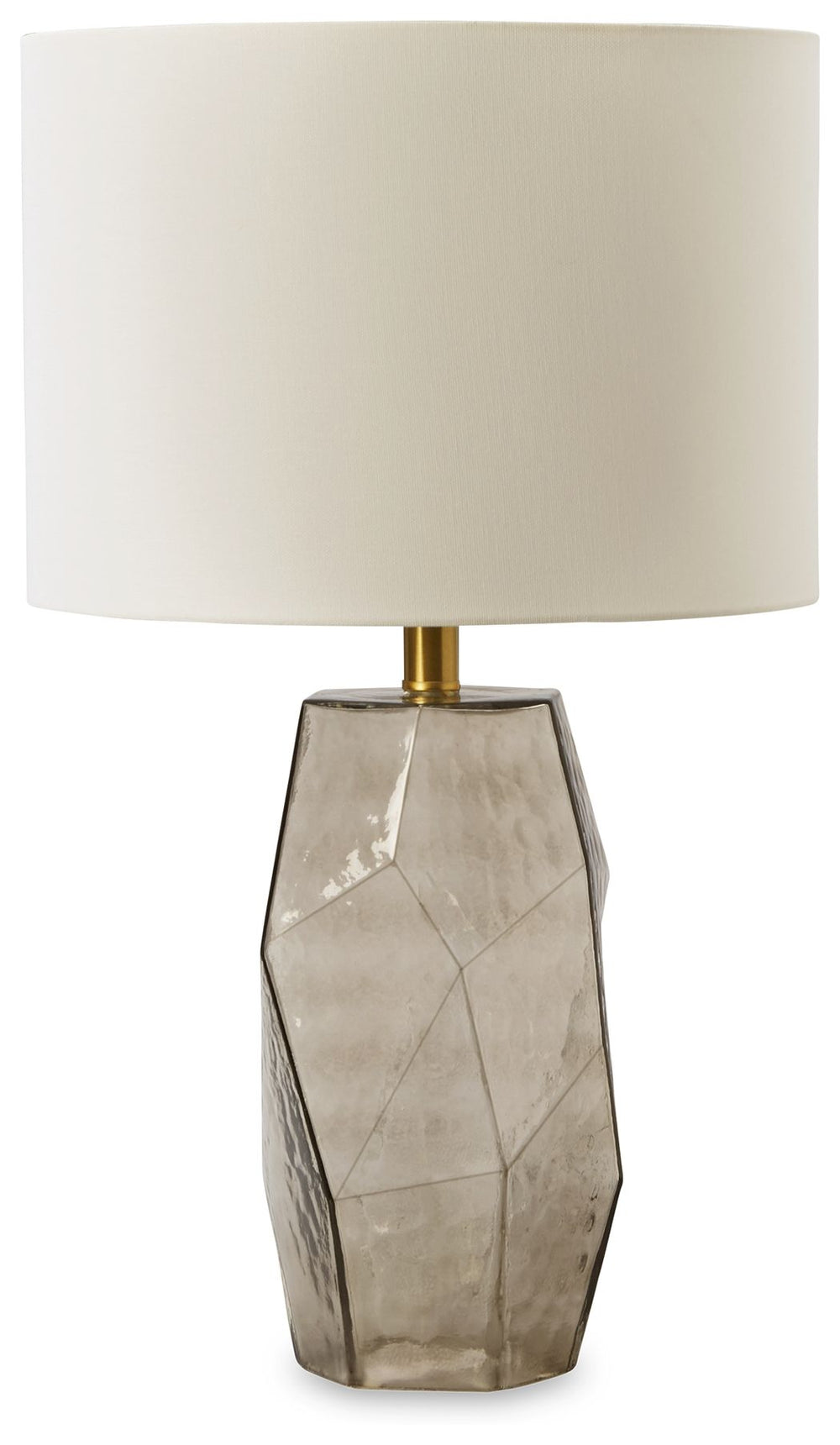 An elegant profile makes a simple yet stunning statement when viewed from any angle. This translucent glass table lamp, with its hexagon-shaped base, adds fluidity with a cool textured effect, providing an intriguing look for modern or transitional spaces