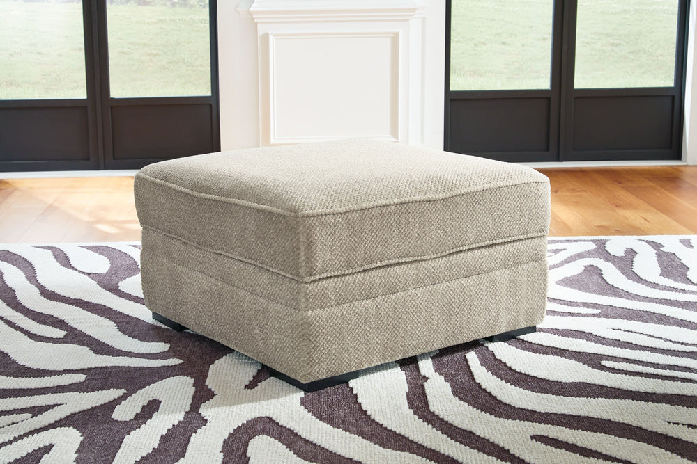 This ottoman with storage caters to your need for contemporary comfort. Itâ€™s decked out in feel-good fabric in a versatile hue. The family-friendly ottoman is ideal for hosts with the most, with easy-to-access storage space that keeps throw blankets on 
