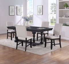 Make a bold statement in your dining space with this stunning and elegantly crafted dining group. Featuring a richly finished table with intricately carved turned legs and a sophisticated trestle base, this set exudes timeless charm and durability. The up
