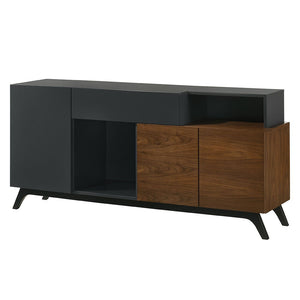  the two-tone server boasts metal side glide drawers with 2/3 extens