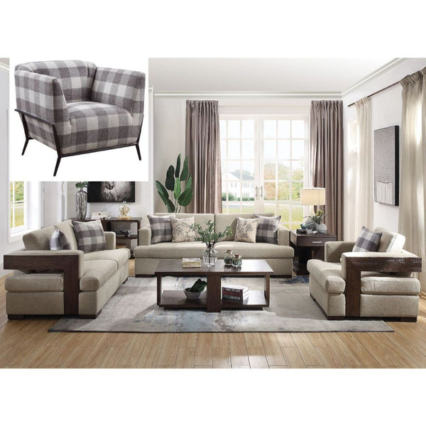 Looking at the fine lines and beautiful curves, this relaxing Niamey living room set features smooth fabric, exposed wood trim, track style arms and contrasting pillows. This upholstered pieces will become the focal point of any living room. Subtle uphols