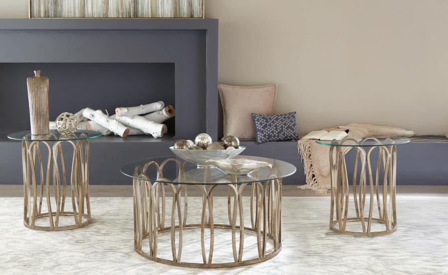 Monett - 3 Piece Coffee And End Table Set - Chocolate Brass