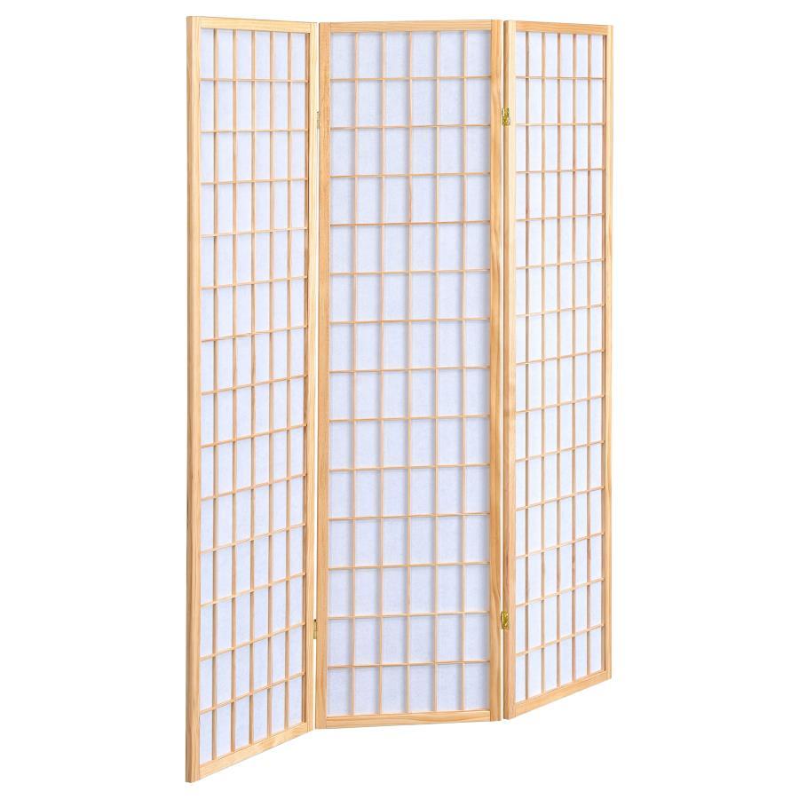 Add a touch of mystery to your bedroom or living room with this three-panel screen. Effective as a divider to give yourself privacy. Yet, the screen is just as useful as a dashing decorative piece. Comes with a natural brown frame. Pair it with a tall dec