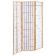 Add a touch of mystery to your bedroom or living room with this three-panel screen. Effective as a divider to give yourself privacy. Yet, the screen is just as useful as a dashing decorative piece. Comes with a natural brown frame. Pair it with a tall dec