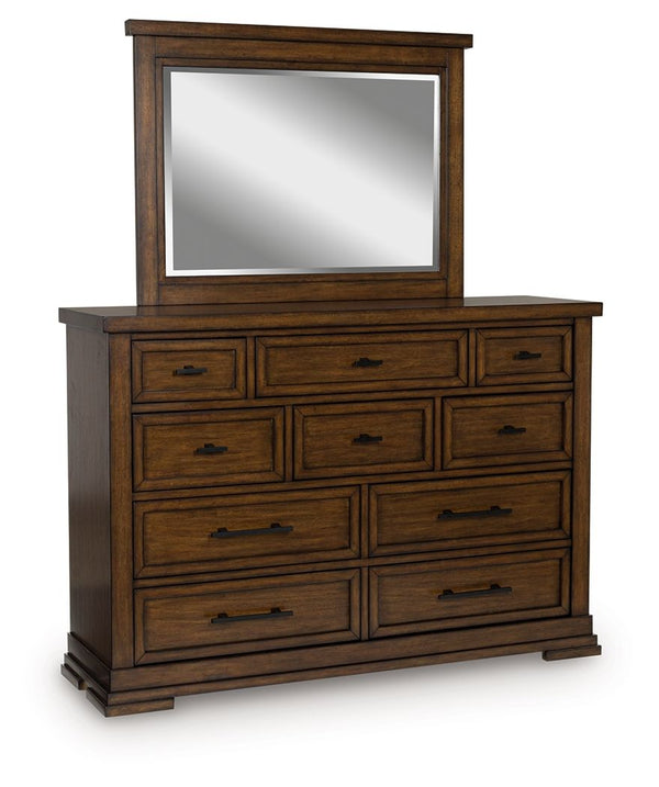 Style, simplicity and charm are hallmarks of this dresser with mirror. Created with casual spaces in mind, it has the versatility to suit styles from craftsman to modern farmhouse. The rich brown finish aligns with your refined-meets-relaxed approach to e