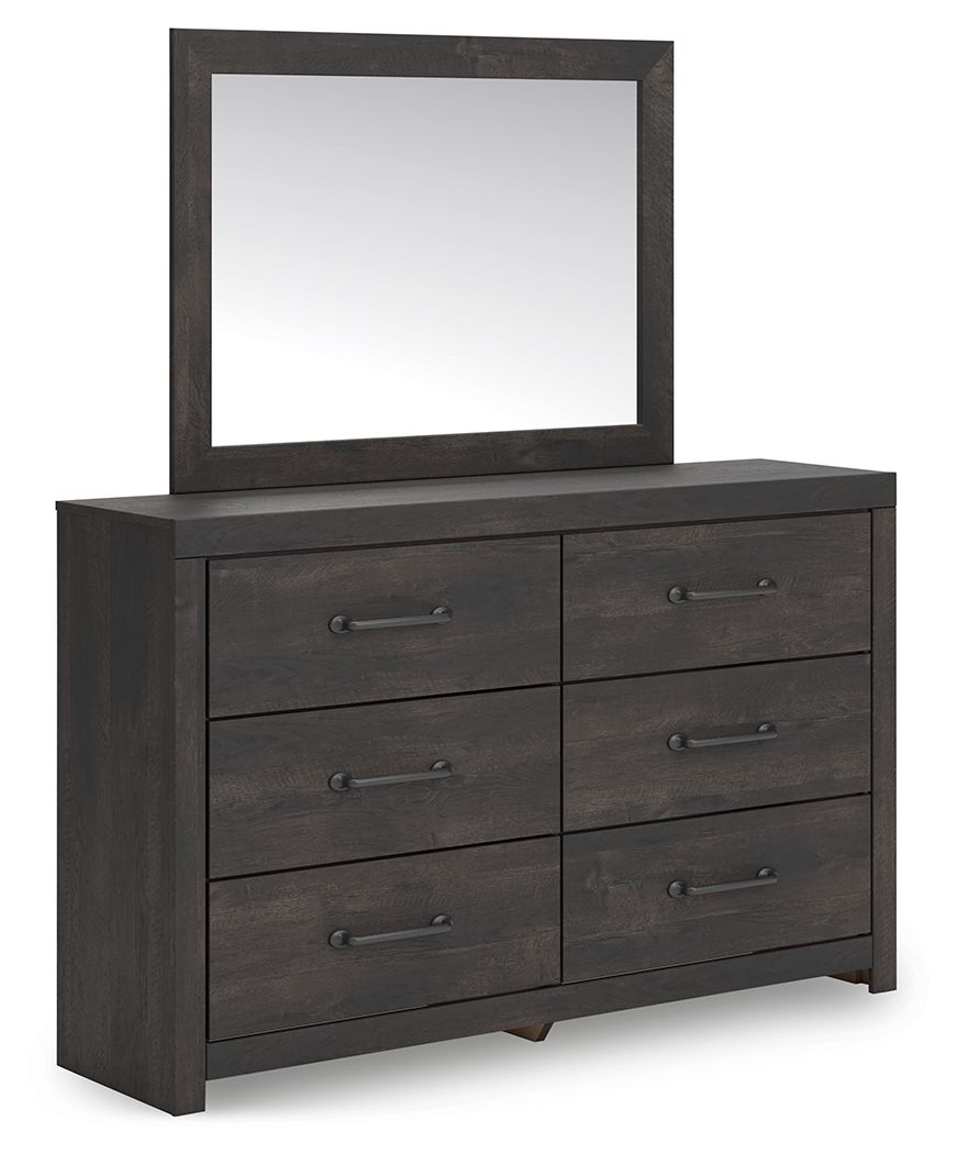 This dresser with mirror puts a casually chic twist on everyday function. Its rustic charcoal finish pairs well with other neutrals and pops of color alike, giving you the flexibility to change up your aesthetic as you please. Smooth-gliding drawers keep 