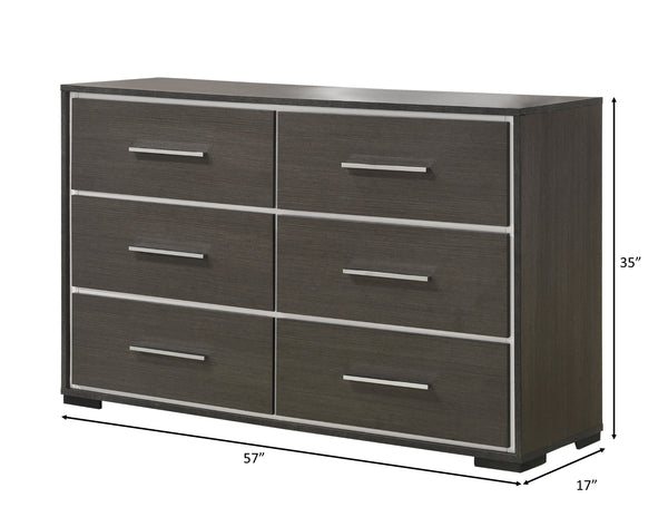  featuring a clean-lined design with a warm dark finish. The centerpiece is a bed with a stylish tufted headboard