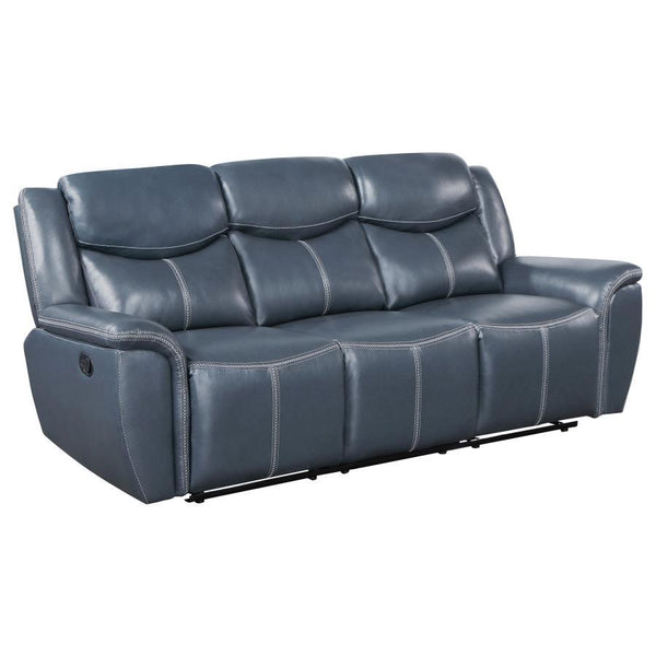 Whisk away to a world of comfort with this plush three-seater reclining sofa, where convenience meets modern luxury. The central armrest unfolds to reveal a sleek drop-down console, complete with gleaming stainless steel cup holders and a hidden pop-up po
