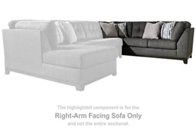 This right-arm facing sofa is made with polyester upholstery. Pairs with other items in the series to make a sectional.<br><br><b>Additional Dimensions</b><br><ul><li>Minimum width of doorway for delivery: 32-"</li><li>Leg height: 5-"</li><li>Seat depth: 