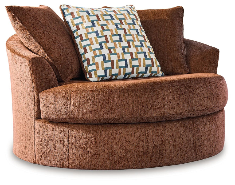 Express your uniquely chic style with this oversized swivel accent chair. Its fresh approach to color creates a vibrant yet refined vibe in your living room that friends and family will love to lounge in. And you can count on classic comfortâ€”the chairâ€