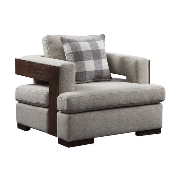 Assembled, w/1 Pillows â€¢ Loose Back & Seat Cushion (1+1) â€¢â€¢ CONSTRUCTION â€¢â€¢ SEAT: Full Foam Cushion, Inside Frame: Wood w/Sinous Spring, -"T-" Shape Cushion (Reversible) â€¢ BACKREST: Cushion, Outside w/Wood Trim â€¢ ARMREST: Track with Outside 