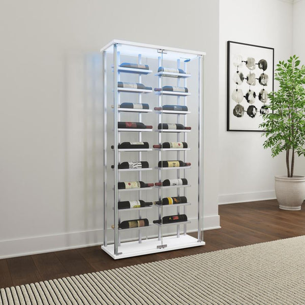  open flair in your dining room or home lounge. The cabinet features two glass doors with c