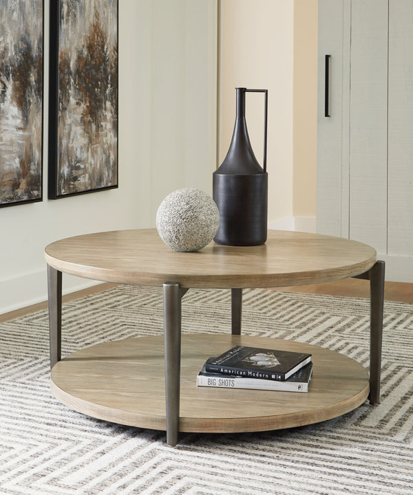  this coffee table turns display space into an art form. The whitish brown wood-tone finish is right on trend