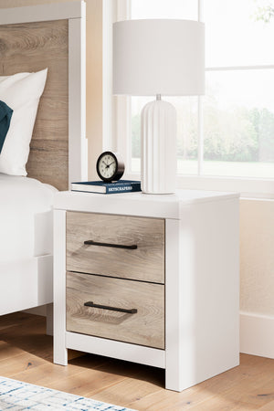  this nightstand brings casual beauty and function to your dream destination. A delightful two-tone treatment blends a fresh replicated oak grain with a matte white finish