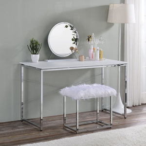 Tennos - Writing Desk - White & Chrome Finish