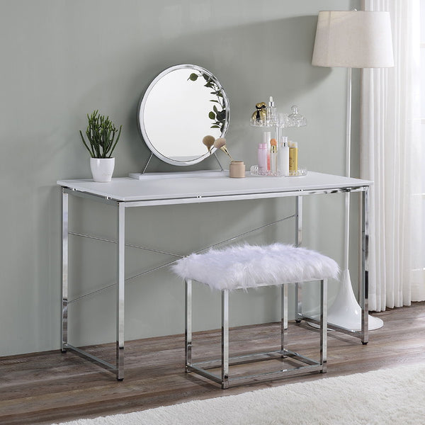 Tennos - Writing Desk - White & Chrome Finish
