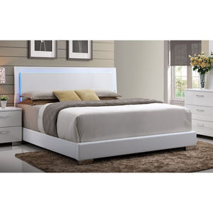 High gloss white finish wraps the Lorimar bedroom collection for a casual yet contemporary look to be added to your home. Featured PU footboard adds different look of this bed increasing variety to your sweet modern master room.<br/><br/><b>Product Featur