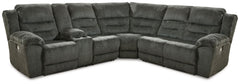 Positively plush fabric joins forces with one-touch power reclining to create this sectional. Its scale is impressive. And its style? Contemporary chic. Richly neutral upholstery keeps the look decidedly on trend. This sectional makes cozy comfort and a c
