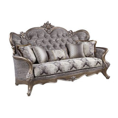 An assortment of materials and patterned hues highlight this elegant, traditional Elozzol collection. Plush and luxurious with rich upholstery, it offers an exquisitely comfortable space to lounge and relax after a long day. This set flaunts a rich, ornat