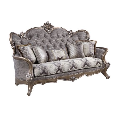 An assortment of materials and patterned hues highlight this elegant, traditional Elozzol collection. Plush and luxurious with rich upholstery, it offers an exquisitely comfortable space to lounge and relax after a long day. This set flaunts a rich, ornat