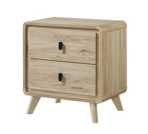 Create a serene and modern retreat with this thoughtfully designed bedroom collection, blending natural textures with contemporary charm. The centerpiece features a slatted headboard and footboard, highlighting a warm, wood-inspired finish that adds a sen