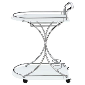 Elfman - 2-Tier Glass Shelf Metal Bar Cart - White And Chrome