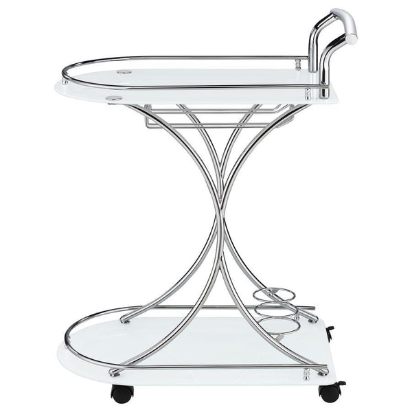 Elfman - 2-Tier Glass Shelf Metal Bar Cart - White And Chrome