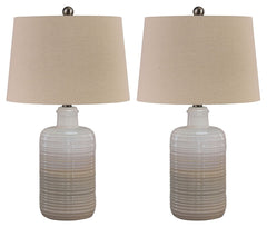 Wowing with shades of taupe and white, this table lamp lights up our world. The glazed, textural base encompasses casual-cool beauty beside any sofa or bedâ€”what a well-rounded pair.<br><br><b>Additional Dimensions</b><br><ul><li>Shade: 0-"</li><li>Base: