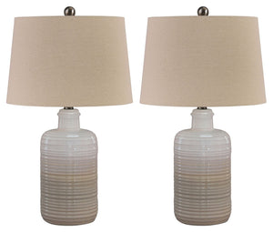 Wowing with shades of taupe and white, this table lamp lights up our world. The glazed, textural base encompasses casual-cool beauty beside any sofa or bedâ€”what a well-rounded pair.<br><br><b>Additional Dimensions</b><br><ul><li>Shade: 0-"</li><li>Base: