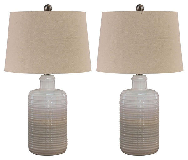 Wowing with shades of taupe and white, this table lamp lights up our world. The glazed, textural base encompasses casual-cool beauty beside any sofa or bedâ€”what a well-rounded pair.<br><br><b>Additional Dimensions</b><br><ul><li>Shade: 0-"</li><li>Base: