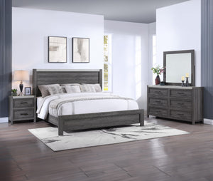 Step into modern simplicity with this bedroom collection that pairs a sleek, gray finish with a streamlined design. The sturdy bed acts as the focal point with a bold yet unadorned headboard, complemented by matching pieces that offer practical storage so