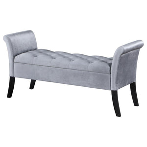 Farrah - Velvet Upholstered Rolled Arm Storage Bench - Silver