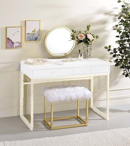 Adao - Vanity Mirror - Faux Fur, Mirror - White - 19-"