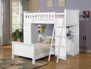 KD, Twin Loft Bed Slat System Included (16 Slats) Not Reversible (RF Desk, LF 5Drw Chest) RF Front Ladder (Not Reversible/Removable) Easy Access Guard-Rail (Top Bed) Twin Bottom Bed Sold Separately Clearance Between Floor and Top Bed: 48 Inches (1213mm)<b
