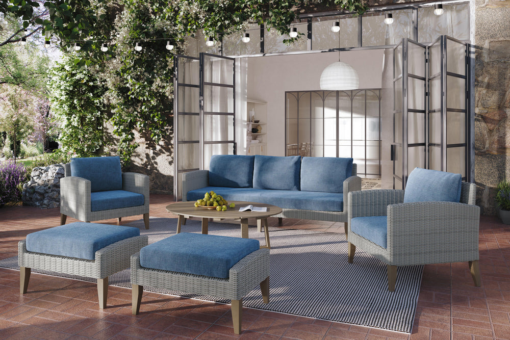 Carezza - 6 Piece Set (Sofa & 2 Chairs & 2 Stools & Coffee Table) - Blue