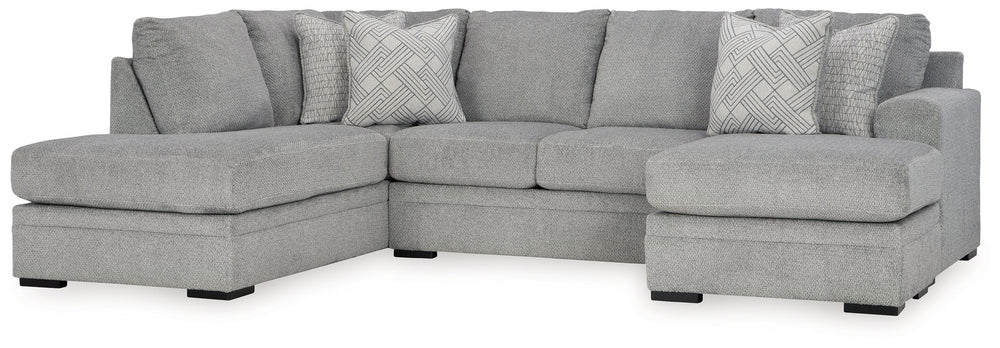 Donâ€™t be limited by a lack of space. This sectional makes family movie nights and get-togethers with friends all the more cozy. With its double-chaise configuration, everyone has a spot to lounge. A trendy gray hue offers the contemporary style you crav
