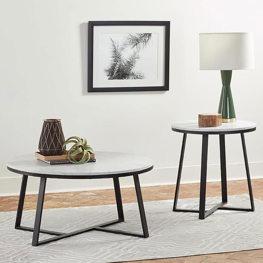 Hugo - 2 Piece Faux Marble Coffee And End Table Set - White