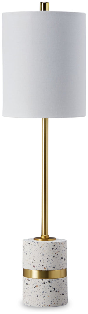 What better way to get on trend than with this terrazzo table lamp? It combines the cool hues of the traditional Venetian material with sleek contemporary styleâ€”and just a note of mid-century retro flourishes. In off-white, this piece will complement a 