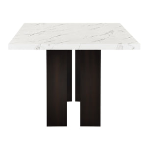  making it a standout addition to any dining area. This set includes a sophisticated white faux marble tabletop and a sturdy black pedestal base. Craft