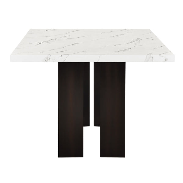  making it a standout addition to any dining area. This set includes a sophisticated white faux marble tabletop and a sturdy black pedestal base. Craft