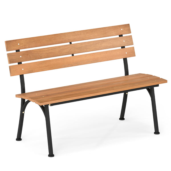 Crafted from solid acacia wood for high strength and lasting durability<br>Curved seat and tilted backrest for ergonomic comfort<br>Heavy-duty metal frame with reinforced structure for greater stability<br>Adjustable foot pads keep it steady on slightly u