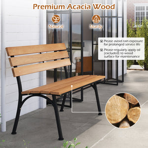 Crafted from solid acacia wood for high strength and lasting durability<br>Curved seat and tilted backrest for ergonomic comfort<br>Heavy-duty metal frame with reinforced structure for greater stability<br>Adjustable foot pads keep it steady on slightly u