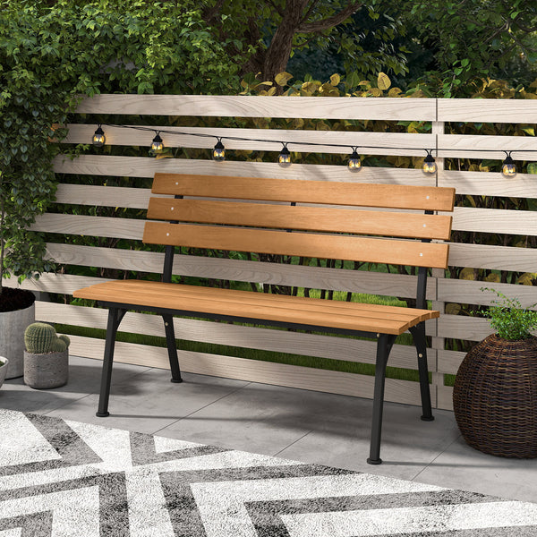 Crafted from solid acacia wood for high strength and lasting durability<br>Curved seat and tilted backrest for ergonomic comfort<br>Heavy-duty metal frame with reinforced structure for greater stability<br>Adjustable foot pads keep it steady on slightly u