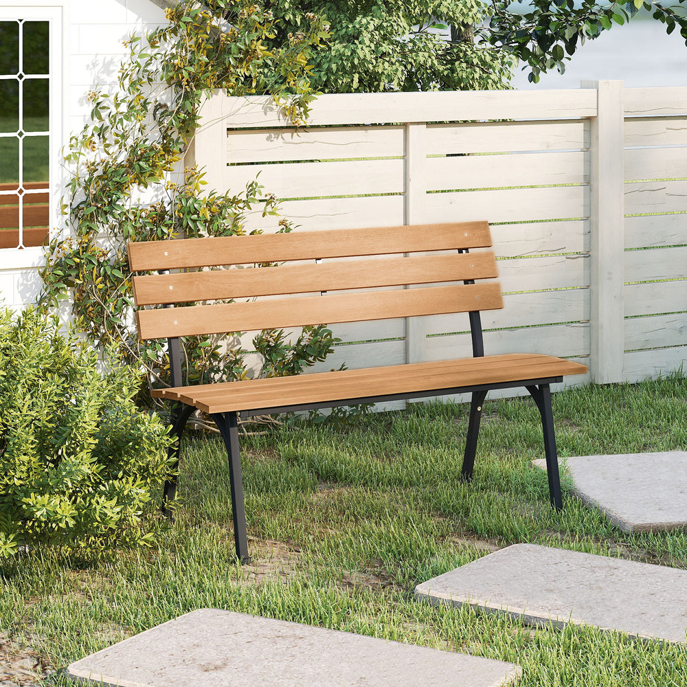 Crafted from solid acacia wood for high strength and lasting durability<br>Curved seat and tilted backrest for ergonomic comfort<br>Heavy-duty metal frame with reinforced structure for greater stability<br>Adjustable foot pads keep it steady on slightly u