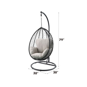 Simona - Patio Swing Chair - Beige Fabric & Black Wicker