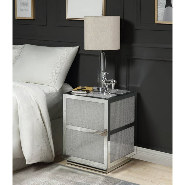  this table screams glamour. The beveled mirrored trim reflects light and enhances th
