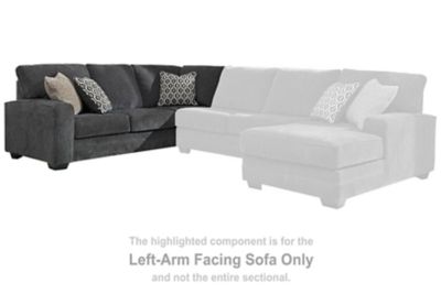 This left-arm facing sofa is made with polyester upholstery. Pairs with other items in the series to make a sectional.<br><br><b>Additional Dimensions</b><br><ul><li>Seat depth: 23-"</li><li>Seat height: 21-"</li><li>Arm height: 26-"</li><li>Leg height: 3